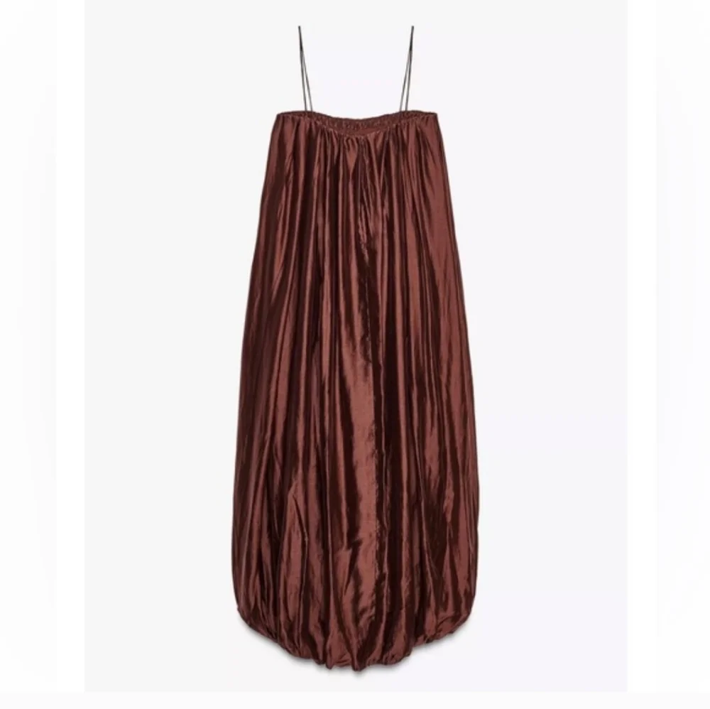 Zara Multi Position Balloon Dress Brown Size XS S - Picture 10 of 13